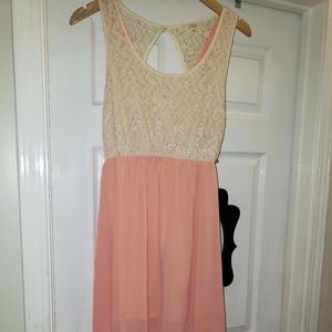 Iris cream and coral high low dress